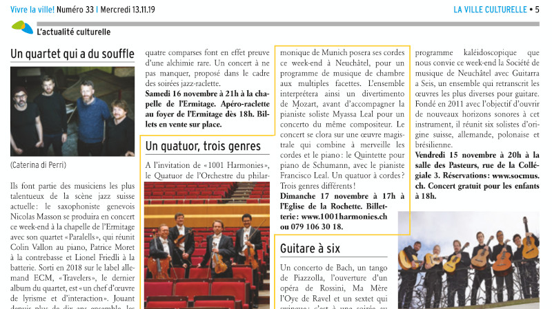 Zeitung Vivre la Ville : « Un quatuor, trois genres »